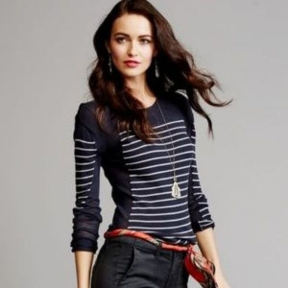 Cabi M Navy Blue Stripe Thin Knit Sweater 3367 Regiment‎ Nautical Coastal